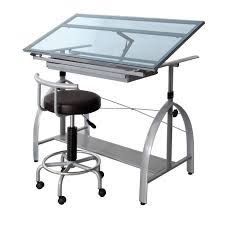 Avanta Drafting Table Blue Glass Glass Top Table Drawing Table