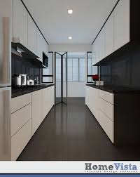 A modern kitchen equipped with a large shelving unit featuring staggered shelves and boxes for storage. Singapore Interior Design Kitchen Modern Classic Kitchen Google Search Kitchen Interior Design Modern New Kitchen Interior Classic Kitchen Design