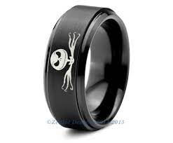 Nightmare Before Christmas Inspired Jack Skellington Wedding Band Ring Black Brushed St Black Tungsten Rings Tungsten Wedding Bands Mens Wedding Bands Tungsten