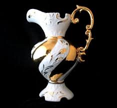 Vintage Gold And White Ewer Large Decorative Pitcher Vase Etsy In 2021 Vintage Gold Pitcher Vase Gold Decor