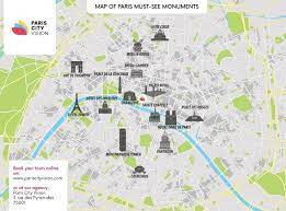 Eiffel tower is located in the center of paris. Map Of Paris Monuments Downloadable Map Pariscityvision