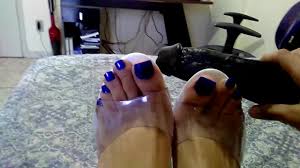 Blue long toenails pumping dick and fucking myself with dildo and plug in  clear heels