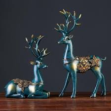2 Pcs Resin Deer Figurine Home Decor Deer Statues Sculptures Sculpture