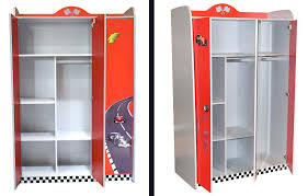 Petite armoire en pin ou en tissu ? Armoire Enfant Voiture Course Rouge Miroir 3 Portes