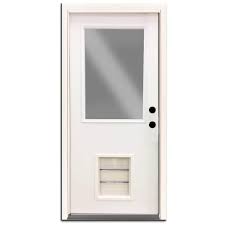 Steves Sons Premium Half Lite Primed White Steel Back Door 32 In Left Hand Inswing With Extra Large Pet Door Spd H1clpr 28 4ilh The Home Depot Steel Entry Doors Pet Door Steel