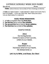 Catholic Schools Week 2015 Haiku Activity Based On Theme Catholic Schools Week Catholic School Catholic Teaching