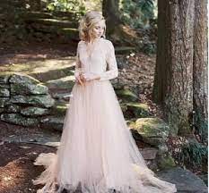 Modest Blush Wedding Dresses Bohemia Style Deep V Neck A Line Hollow Back Long Sleeve Lace Tulle Bridal Gowns Vestido De Noiva From Babybridal In 2021 Wedding Dress Long Sleeve Long Sleeve Bohemian