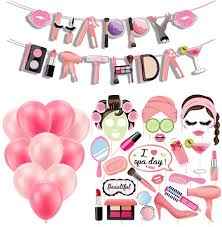 Decoraciones De Fiesta De Maquillaje Para Ninas Tema De Dia De Spa Decoraciones De Fiesta Con Cartel De Feliz Cumpleanos Globos Accesorios Para Fotomaton Buy Cosmeticos Fiesta Suministros De Decoracion De Muestra Salon De Decoracion De