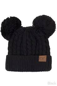 Black Beanie With Pom Pom Womens Cc Black Double Pom Beanie In 2020 Pom Pom Beanie Hat Beanie Pom Pom Hat