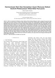 Menekankan pada perimbangan hak dan kewajiban warga negara. Pdf Harmonisasi Hak Dan Kewajiban Asasi Manusia Dalam Konkrit Pelaksanaan Nilai Nilai Pancasila