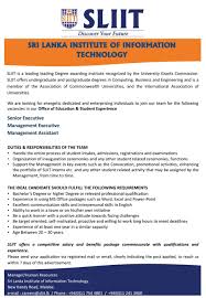 Senior Executive Management Executive Management Assistant At Sri Lanka Institute Of Information T Executive Jobs Information Technology Technology Careers