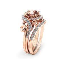 15% coupon applied at checkout save 15% with coupon (some sizes/colors) Rose Gold Morganite Engagement Ring Set Unique Rose Gold Morganite Ring With Matching Band Diamond Engagement Rings Camellia Jewelry