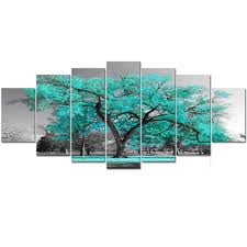 5 out of 5 stars with 1 ratings. Visual Art Decor Xlarge 7 Pieces Canvas Wall Art Teal Green Tree Landscape Black And White Picture Prints Framed And Stretched Painting Wall Decoration For Modern Living Room Office Buy Online In