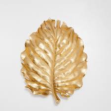 Golden Leaf Decorative Tray Botanical Decor Leaf Decor Golden Leaves