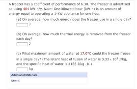 Freezer wattage generally varies depending on the size of the freezer. Solved A Freezer Has A Coefficient Of Performance Of 6 30 Chegg Com