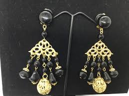 Black and gold chandelier earrings. Sold Price Vintage Black Gold Chandelier Earrings 9 Cm By 5 Cm January 6 0121 10 00 Am Aedt