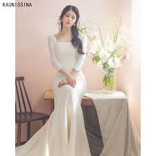 Save 5% with coupon (some sizes/colors) Kaunissina Simple Satin Mermaid Wedding Dresses Square Collar Bridal Gown 3 4 Sleeve White Romantic Bride Dress Vestido De Novia Best Offer 21c6e Cicig