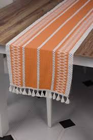 Tropikhome Örme Turuncu Runner , Püsküllü Organik Pamuk Dantel Örme Runner  35x155 Cm Regina Runner Masa ÖrtüsüFiyatı, Yorumları