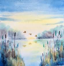 Lake and clouds watercolor original painting artwork | etsy. Pin On Watercolor Paintings Landscapes And Florals