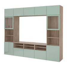 Besta Tv Storage Combination Glass Doors Walnut Effect Light Gray Grundsviken Dark Gray Clear Glass Ikea Tv Storage Glass Door Ikea