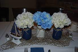 Nautical Baby Shower Table Centerpieces Mason Jars Ships And Fish Net Baby Shower Table Centerpieces Nautical Baby Shower Vintage Baby Shower Boy