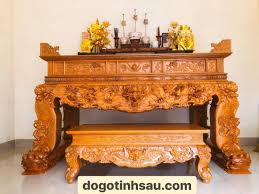 Sập thờ gỗ mít chân 24 chạm Tứ Linh chân nghê + bàn cúng cơm