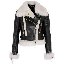 Burberry Prorsum Cropped Shearling Trimmed Leather Biker Jacket 5 330 Liked On Polyvore Featu Custom Leather Jackets Black Quilted Jacket Shearling Jacket