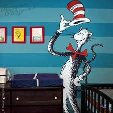 Giant Cat In The Hat Holding Hat Dr Seuss Character Wall Stickers Cats Wall Mural Decals Baby Wall Decals