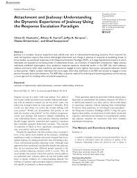 Pdf Attachment And Jealousy Understanding The Dynamic Experience Of Jealousy Using The Response Escalation Paradigm