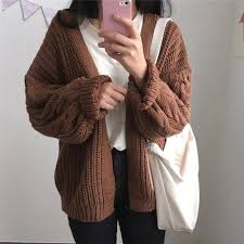 Discover the best korean cooking, food & wine in best sellers. One Size Brown Knit Cardigan Sweater Fashion Korean Fashion Knitting Women Sweater