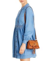 See By Chloe Joan Mini Textured Leather And Suede Shoulder Bag In Caramel Brown Lyst