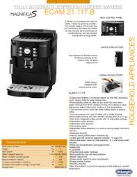 This manual comes under the category coffee makers and has been rated by 3 people with an average of a 8.2. Delonghi Ecam 21 117 B Datasheet Manualzz