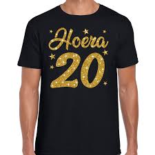 Zwart Hoera 20 Jaar Verjaardag T Shirt Voor Heren Met Gouden Glitter Bedrukking M Kopen Gadgethouse