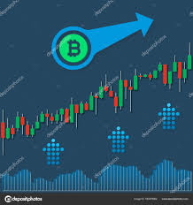 Bitcoin Growing Market Chart With Volumes And Up Arrows On