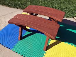 Vintage 60s Vandy Craft Round Redwood Patio Table Bench Chair Set 2 Mid Century Bench Table Patio Table Chair Set