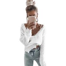 Blanc rayé bordeaux taille s de chez jennyfer. Pull Tricote A Pompon En V Profond Pour Femme Pull Court Tricote Blanc A Manches Longues Crochet Vetement Court Automne Et Hiver Aliexpress