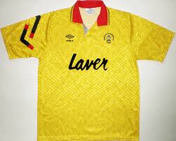 United's first kit on their formation was actually white shirts and navy shorts and socks, but the side adopted stripes the following season. 1991 93 Sheffield United Away Shirt Retro Football Shirts Vintage Football Shirts Football Shirts