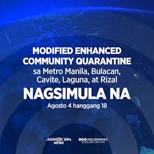 Metro manila (cnn philippines, april 28) — the modified enhanced community quarantine status of the mecq declaration in the greater manila area, also known as ncr plus, is extended until may 14. Abs Cbn News On Twitter Mecq Begins Metro Manila Bulacan Laguna Cavite And Rizal Revert To Stricter Covid19quarantine Protocols Under The Modified Enhanced Community Quarantine Starting Today August 4 Read More On What