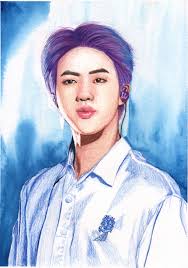 Bts Jin Mixedmedia Portrait Purple Hair Etsy Etsy Art Etsy Pinterest Etsy