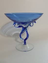 Vintage Alicja Cobalt Blue Compote Made In Poland Handblown Glass Compote Dish Candy Dish Hand Blown Glass Cobalt Blue G Hand Blown Glass Glass Glass Art