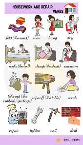 Housework And Repair Verbs Household Chores Vocabulary English Verbs English Language Teaching Learn English Vocabulary