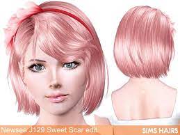 Newsea S J129 Sweet Scar With Without Headband Retexture For Sims 3 Sims Hair Sims Headband Hairstyles