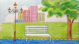 How To Draw Scenery Of City Park Step City Parks Landscape Park Landscape Landscape Drawings