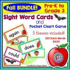 Bundle Pack Pre K Gr 3 Fall Dolch Sight Word Cards Pocket Chart Game