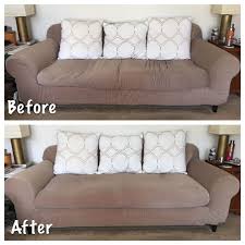 Restuffed Bottom Couch Cushion With Foam Mattress Topper Batting And An Old Sheet 4 19 15 Couch Cushions Couch Makeover Couch