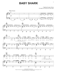 Baby Shark Piano Vocal Guitar Right Hand Melody Sheet Music