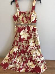 R K Originals Ladies Size 10 Dress Red Hawaiian Floral Print Midi Casual Sun Rkoriginals Casual Hawaiian Print Dress Hawaiian Floral Print Fashion
