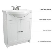 We identify narrow depth bathroom vanities as anything that is 20 inches or less in depth. Design House Euro 31 In W X 18 In D Vanity Cabinet In White With Cultured Marble Vanity Top In White 541664 The Home Depot