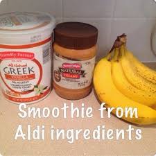Adding yogurt to your favorite smoothies provides extra protein, calcium and other important nutrients. 1tbs Peanut Butter 1 Banana 1 4 Cup Greek Yogurt 1 2 Cup Skim Milk Ice Blend And Enjoy All Aldi Recipes Peanut Butter Banana Smoothie Greek Yogurt Smoothie