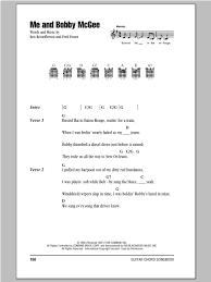 Foster, fred l / kristofferson, kris publisher: Me And Bobby Mcgee Sheet Music Janis Joplin Guitar Chords Lyrics